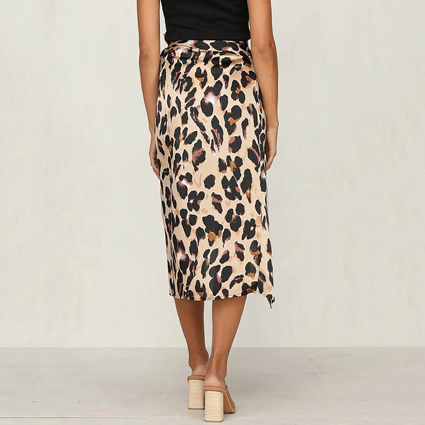 Fashion Leopord Midi Skirt Women'S Side Split High Waist Wrapped Knot Long Skirt Summer Beach Sarong Skirt Female Faldas