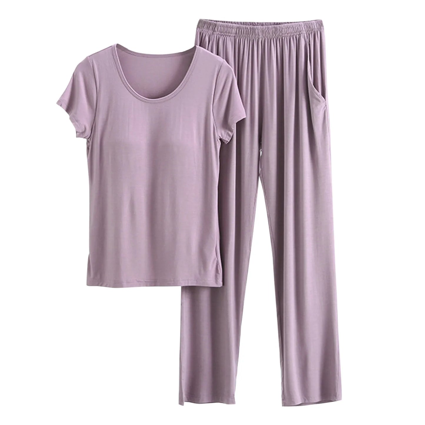 2024 Summer New Ladies Modal Pajamas Two-Piece Suit with Chest Pad Short-Sleeved Cropped Trousers plus Size Home Service Set