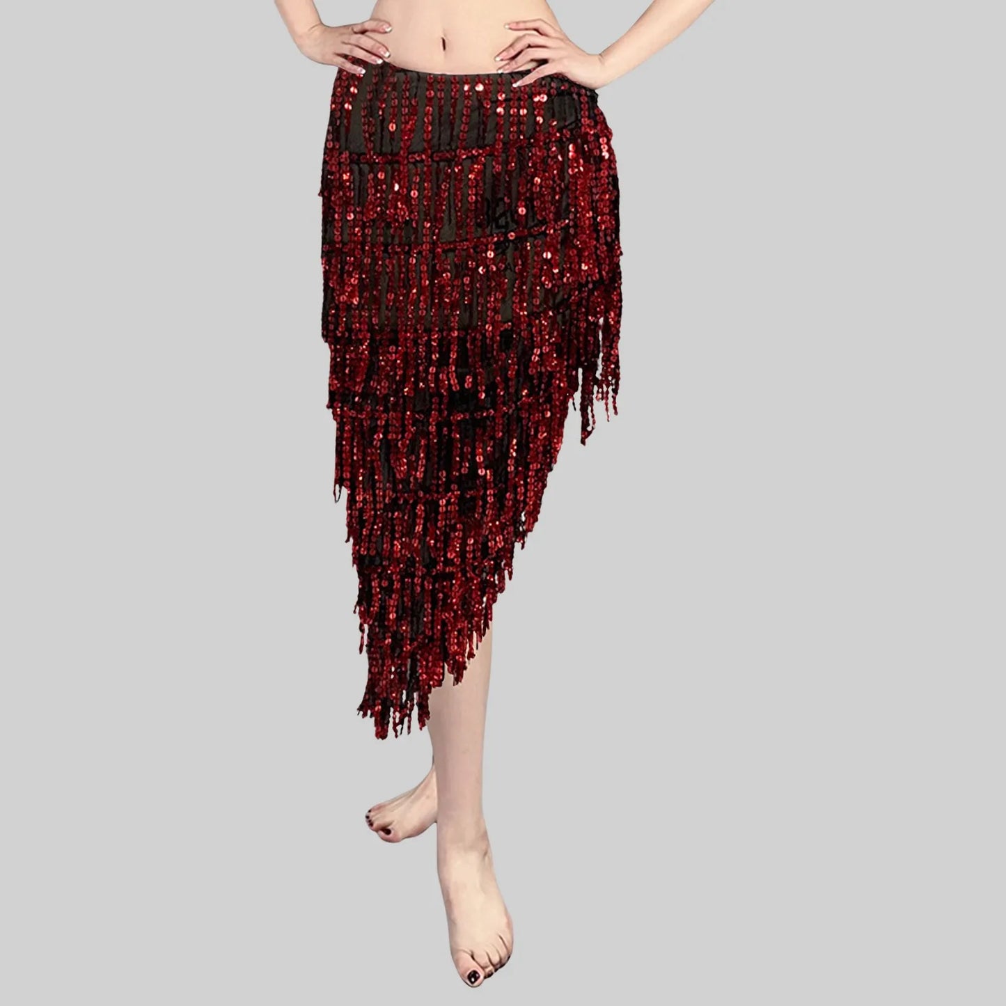 Women Belly Dance Triangle Sequins Skirt Sexy Elegant Long Tassel Hip Scarf Carnival Party Sequined Wrapped Hip Skirt