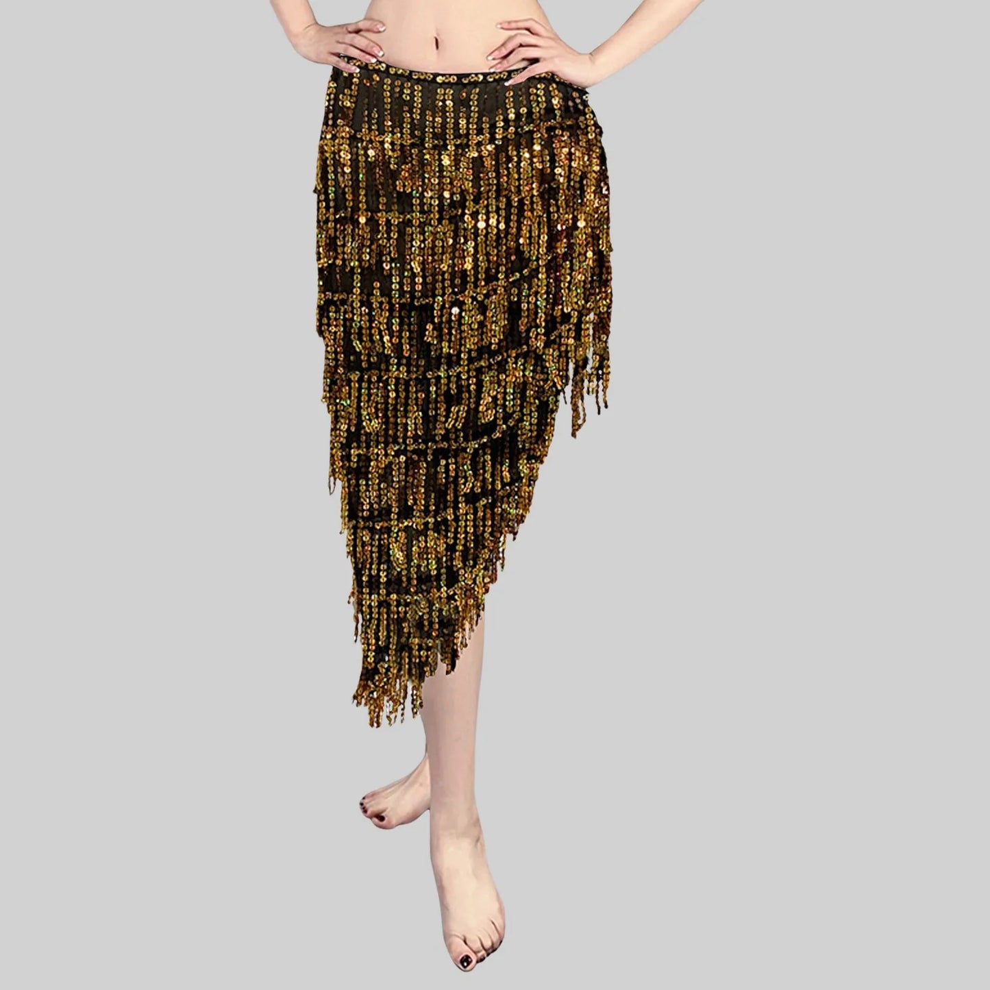 Women Belly Dance Triangle Sequins Skirt Sexy Elegant Long Tassel Hip Scarf Carnival Party Sequined Wrapped Hip Skirt
