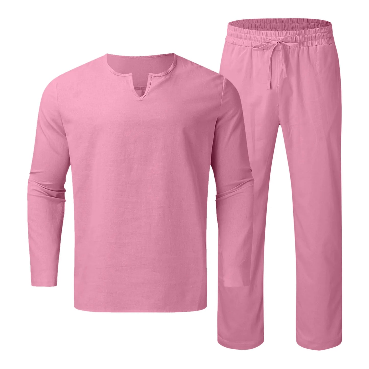 2024 Spring Summer Casual 2 Piece Set Breathable Cotton Linen Loose Pant Sets Men'S Beach Yoga Sport Trousers Suits Ropa Hombre