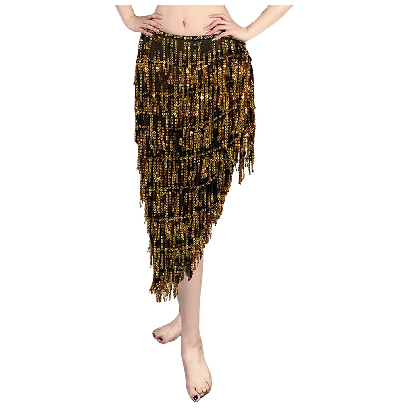 Women Belly Dance Triangle Sequins Skirt Sexy Elegant Long Tassel Hip Scarf Carnival Party Sequined Wrapped Hip Skirt