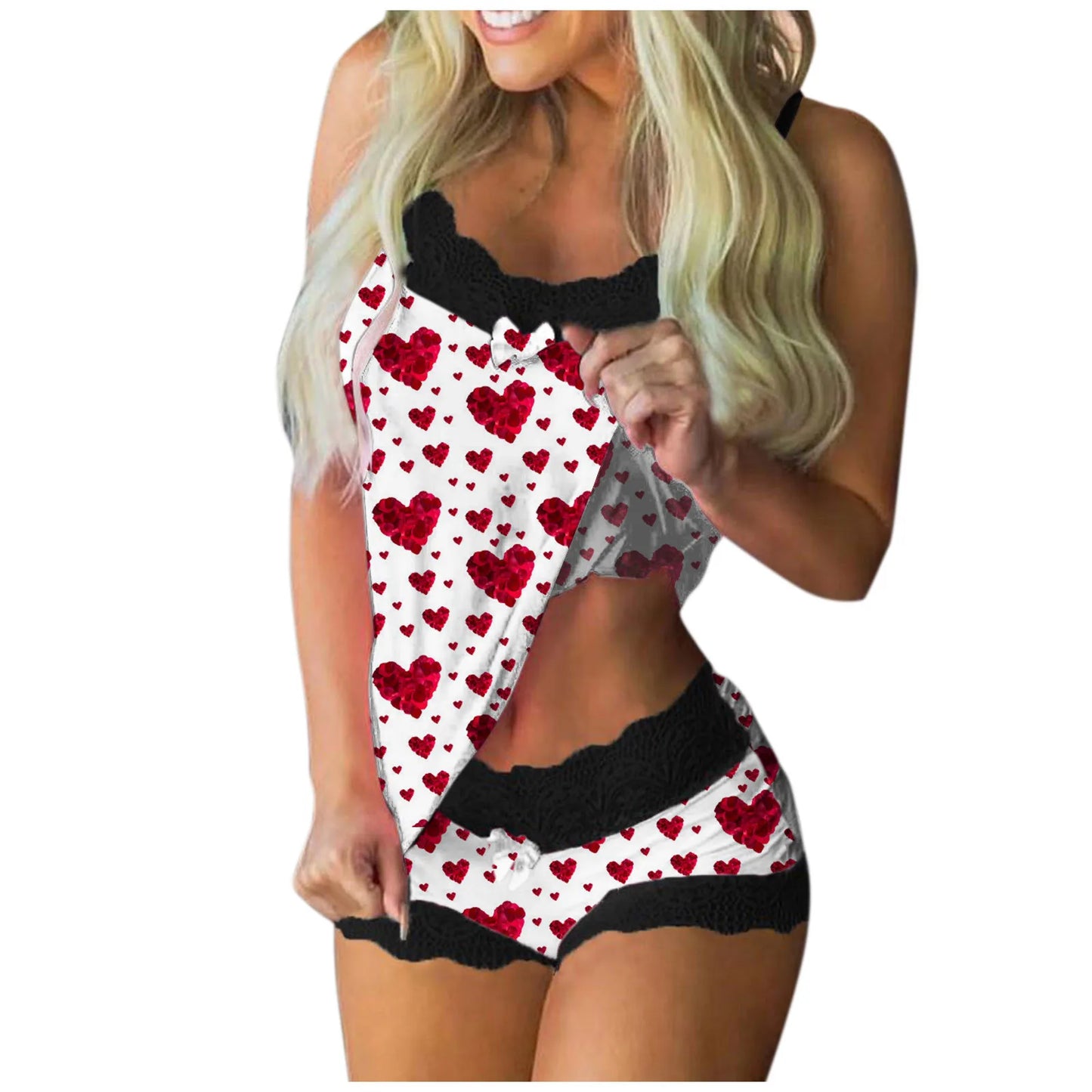 Heart Shape Women'S Pajamas Summer Pajamas Set Babydoll Sexy Lingerie Home Suit Top and Shorts Underwear Set Pijama Xmas Gifts