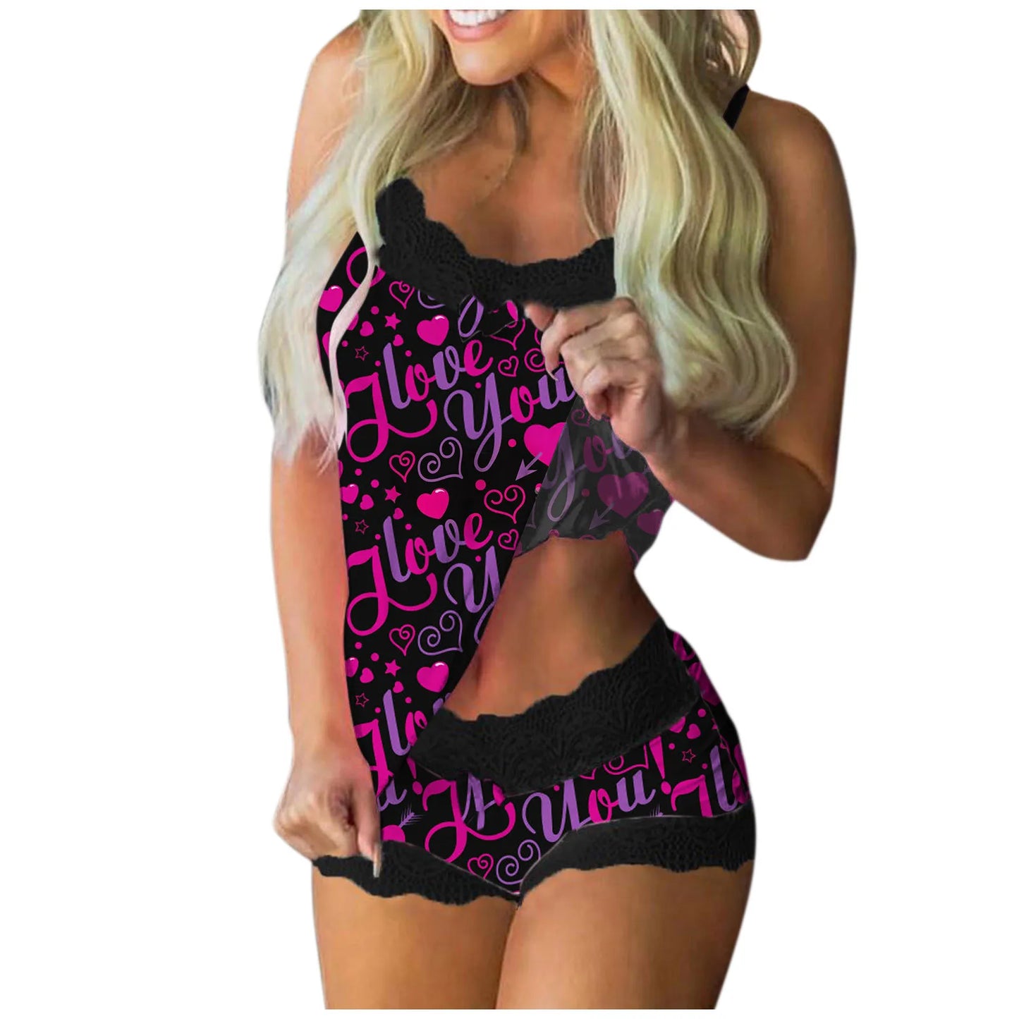 Heart Shape Women'S Pajamas Summer Pajamas Set Babydoll Sexy Lingerie Home Suit Top and Shorts Underwear Set Pijama Xmas Gifts