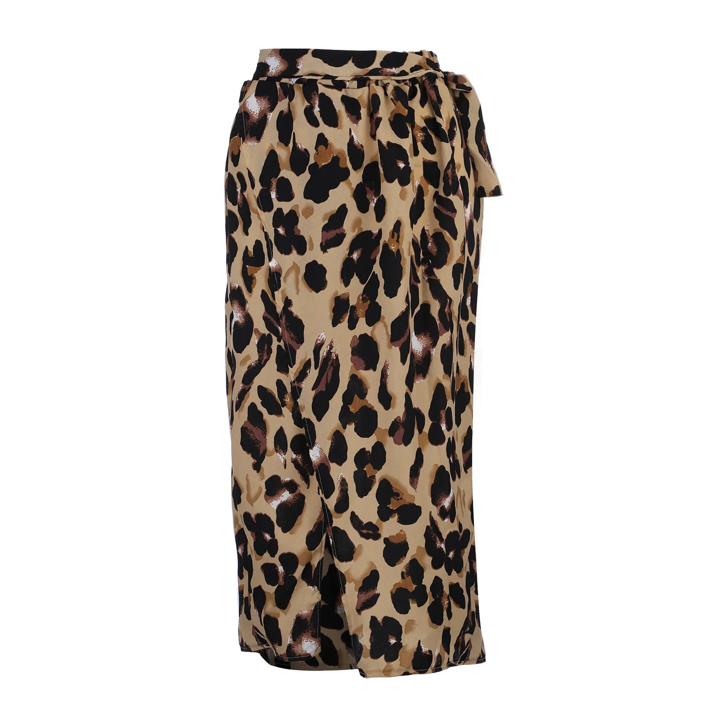 Fashion Leopord Midi Skirt Women'S Side Split High Waist Wrapped Knot Long Skirt Summer Beach Sarong Skirt Female Faldas