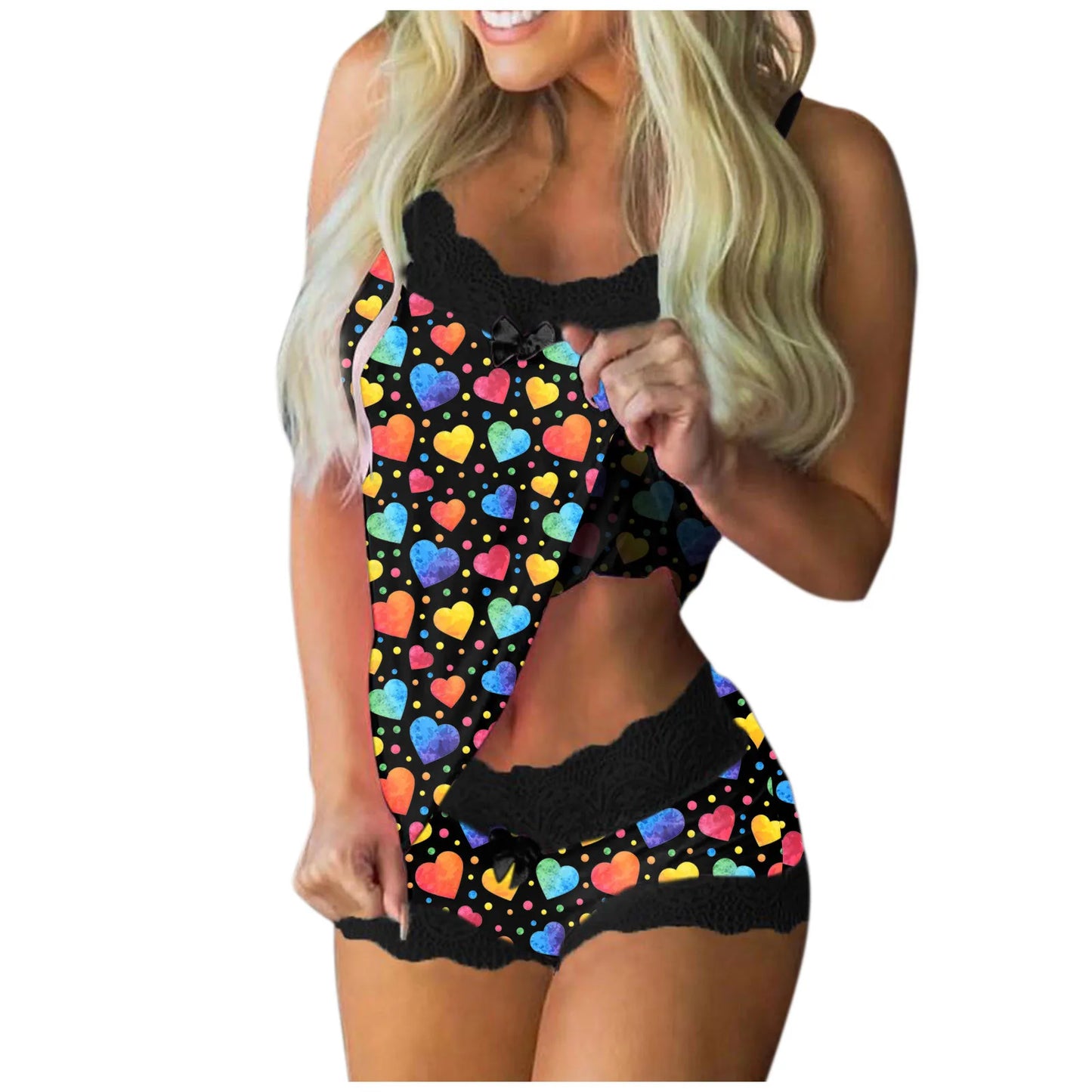 Heart Shape Women'S Pajamas Summer Pajamas Set Babydoll Sexy Lingerie Home Suit Top and Shorts Underwear Set Pijama Xmas Gifts