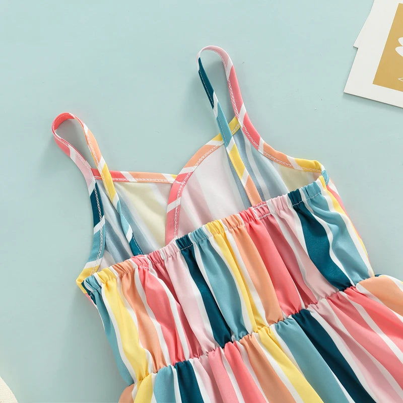 1-6Y Toddler Little Girls Summer Dress Clothing Colorful Striped Printed Ruffles A-Line Sundress