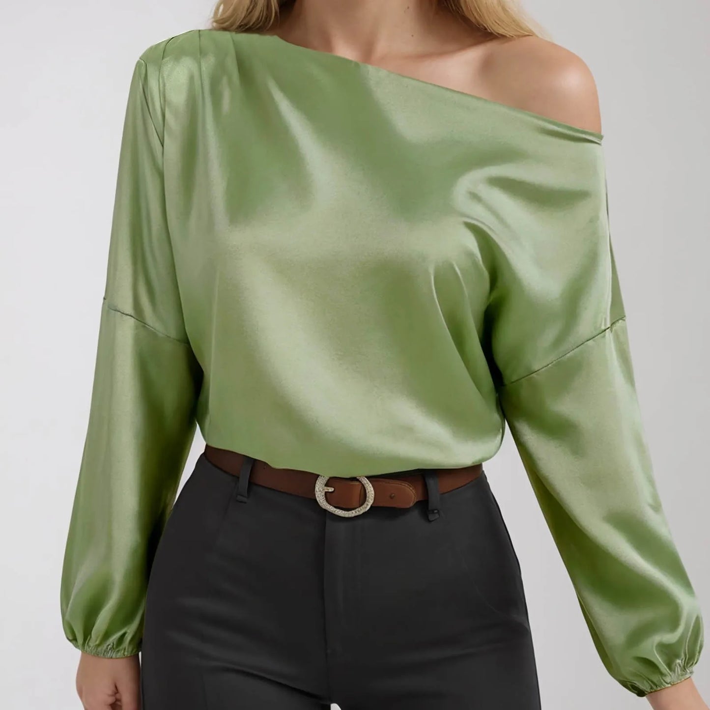 Ladies Raglan Tees Women'S Asymmetric off Shoulder Long Sleeve Balloon Pleated Shirt Work Top Thermal Shirt Women V Neck Camisas