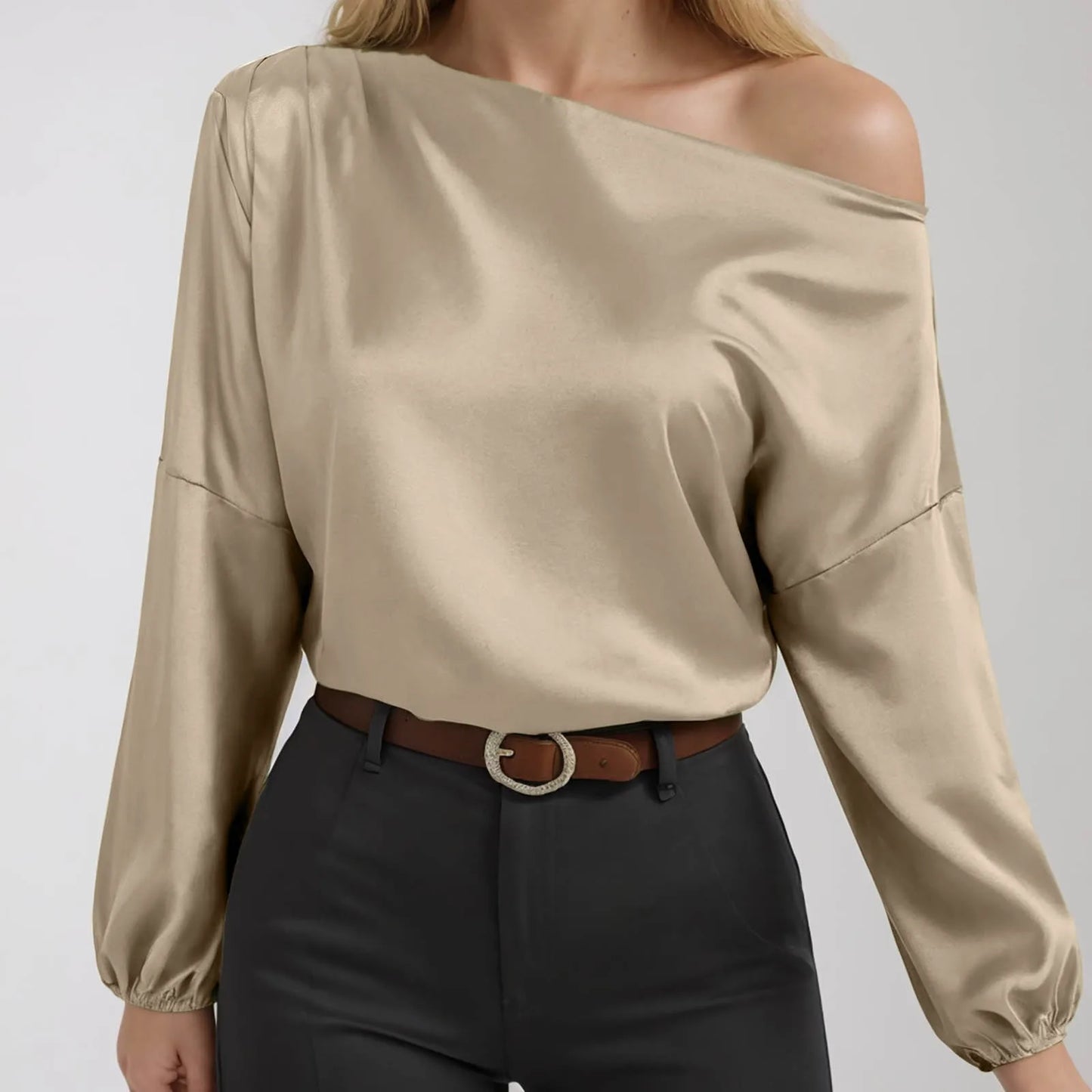 Ladies Raglan Tees Women'S Asymmetric off Shoulder Long Sleeve Balloon Pleated Shirt Work Top Thermal Shirt Women V Neck Camisas