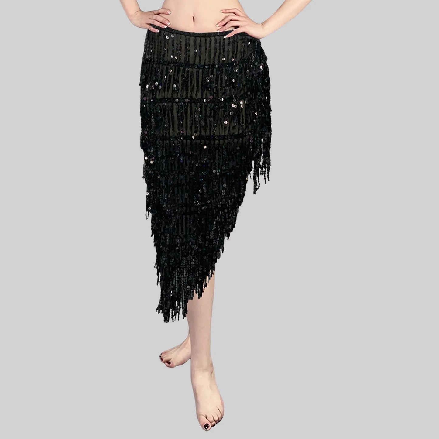Women Belly Dance Triangle Sequins Skirt Sexy Elegant Long Tassel Hip Scarf Carnival Party Sequined Wrapped Hip Skirt