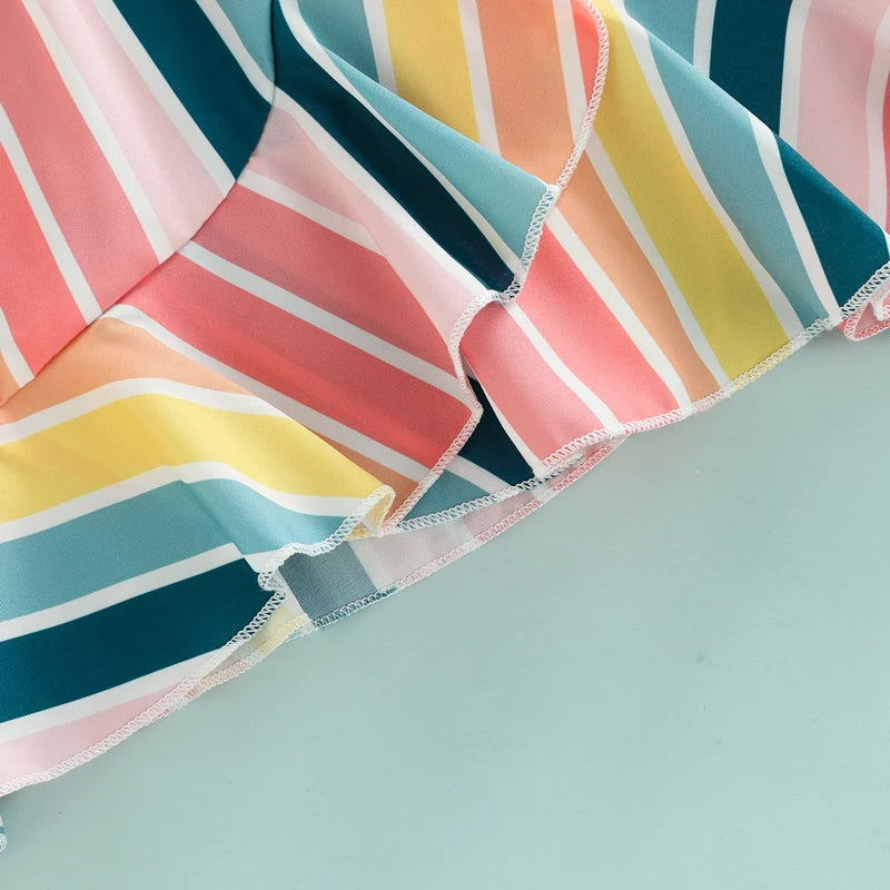 1-6Y Toddler Little Girls Summer Dress Clothing Colorful Striped Printed Ruffles A-Line Sundress