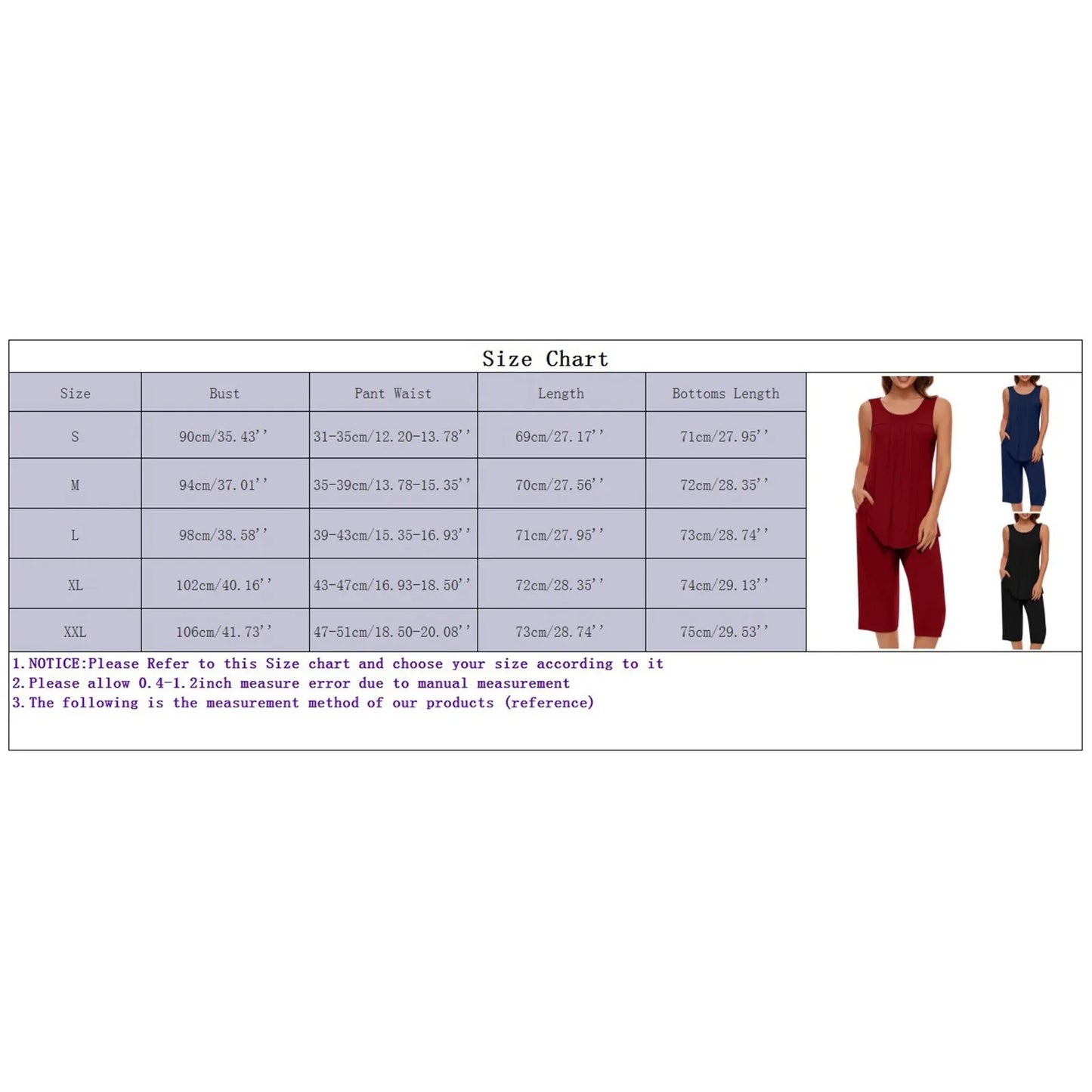 Women Soft Sleeveless Tank Top Sleepwear Capri Pants with Pocket Loungewear Sets Pajamas Sets Loose Satin Home Gown