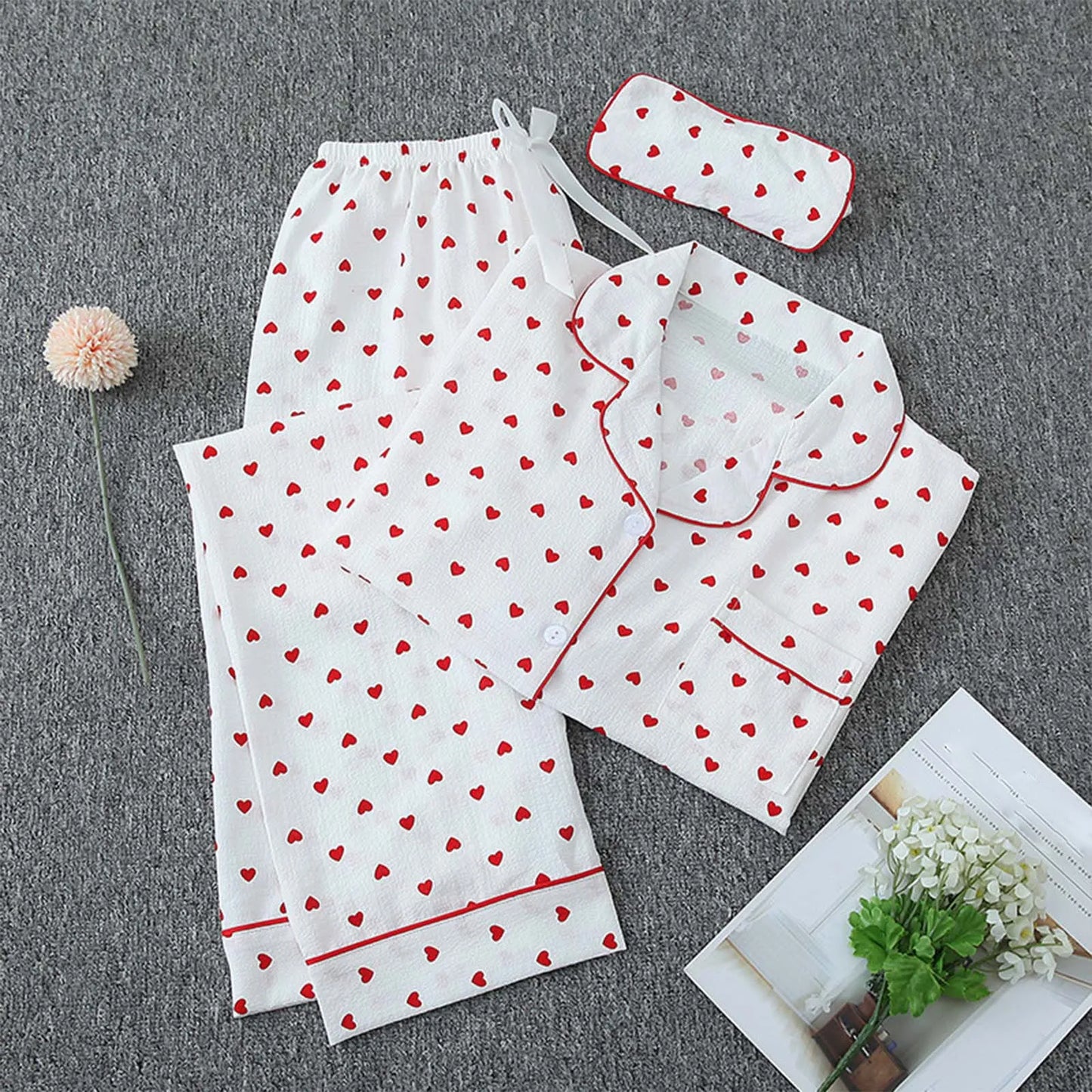 Women'S Pajama Set Long Sleeve Button Pajamas Two Piece Set Striped Sleepwear Casual Set with Eye Sexy Nightwear Women