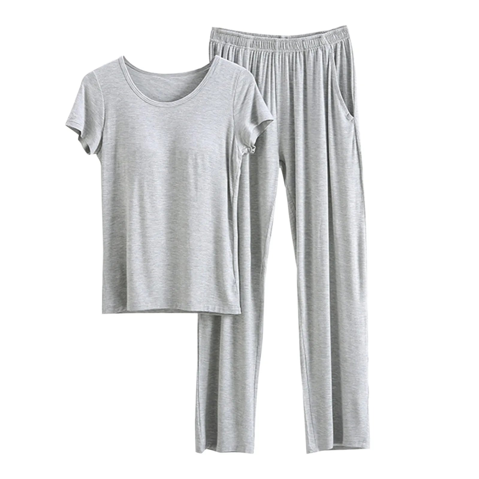 2024 Summer New Ladies Modal Pajamas Two-Piece Suit with Chest Pad Short-Sleeved Cropped Trousers plus Size Home Service Set