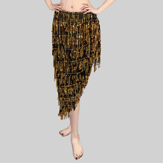 Women Belly Dance Triangle Sequins Skirt Sexy Elegant Long Tassel Hip Scarf Carnival Party Sequined Wrapped Hip Skirt