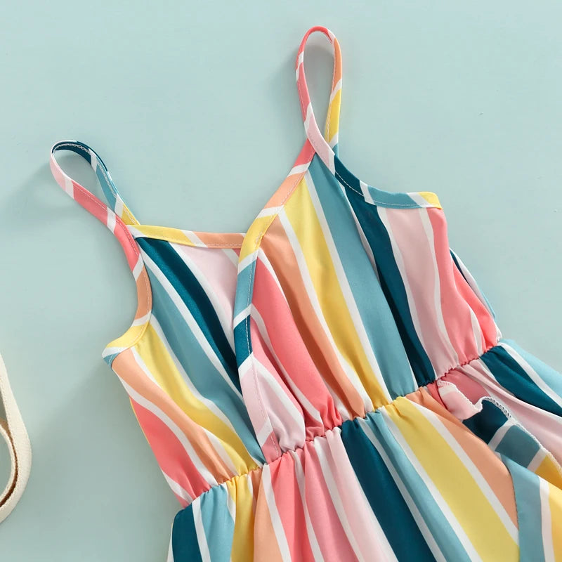1-6Y Toddler Little Girls Summer Dress Clothing Colorful Striped Printed Ruffles A-Line Sundress