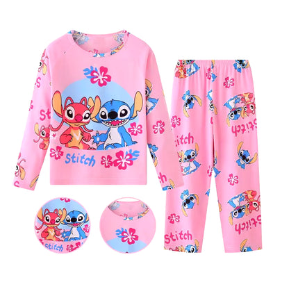 New Spring Children'S Clothing Sets Stitch Angel Boy Sleepwear Long Sleeved Pants Clothes Kids Pajamas Set Baby Girls Pyjamas