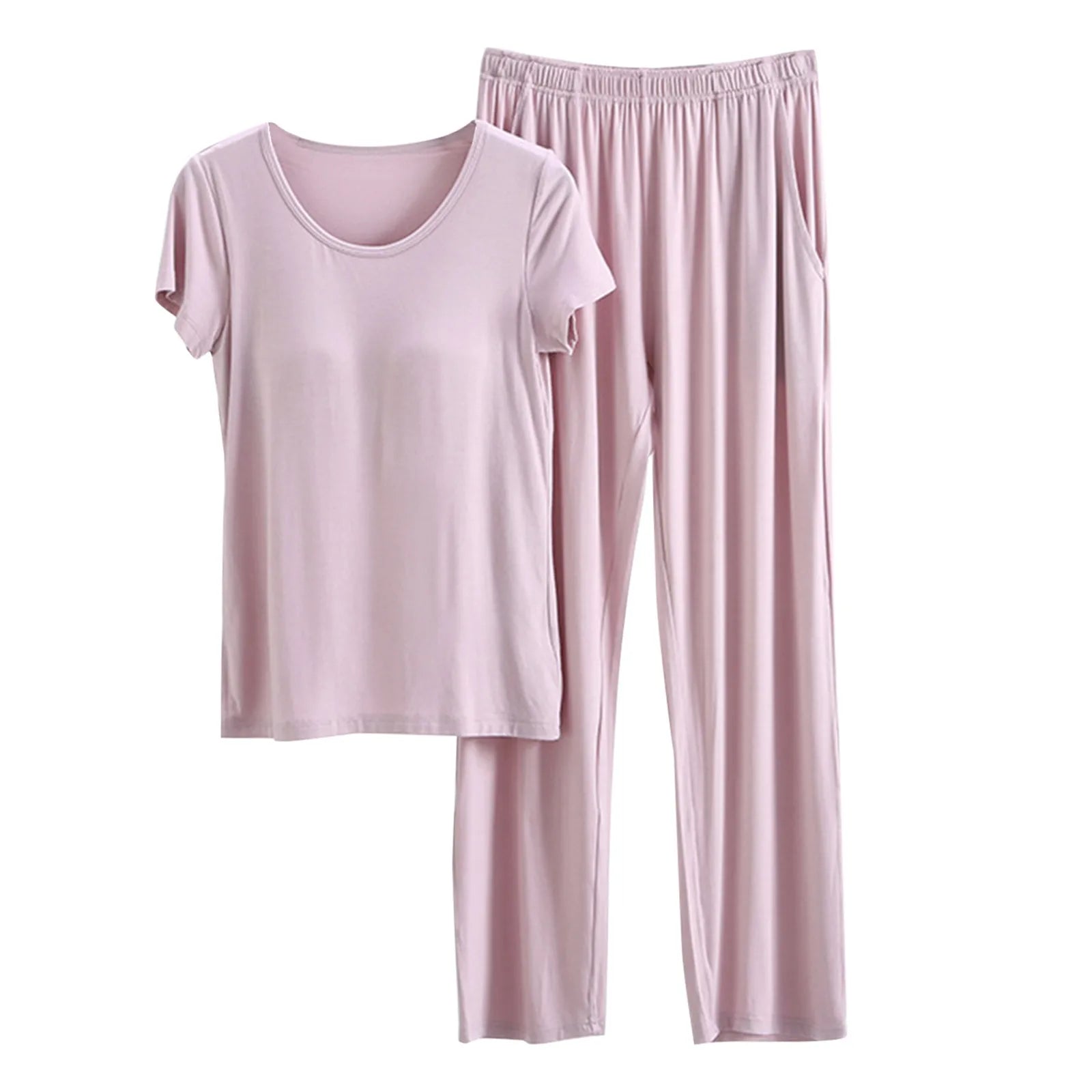 2024 Summer New Ladies Modal Pajamas Two-Piece Suit with Chest Pad Short-Sleeved Cropped Trousers plus Size Home Service Set