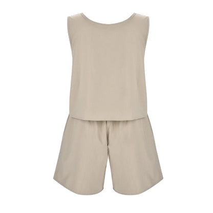Casual Two Piece Set for Women Summer Loose Sleeveless Vest and Shorts Set Cotton Linen Pants Sets for Women All Matching Outfit