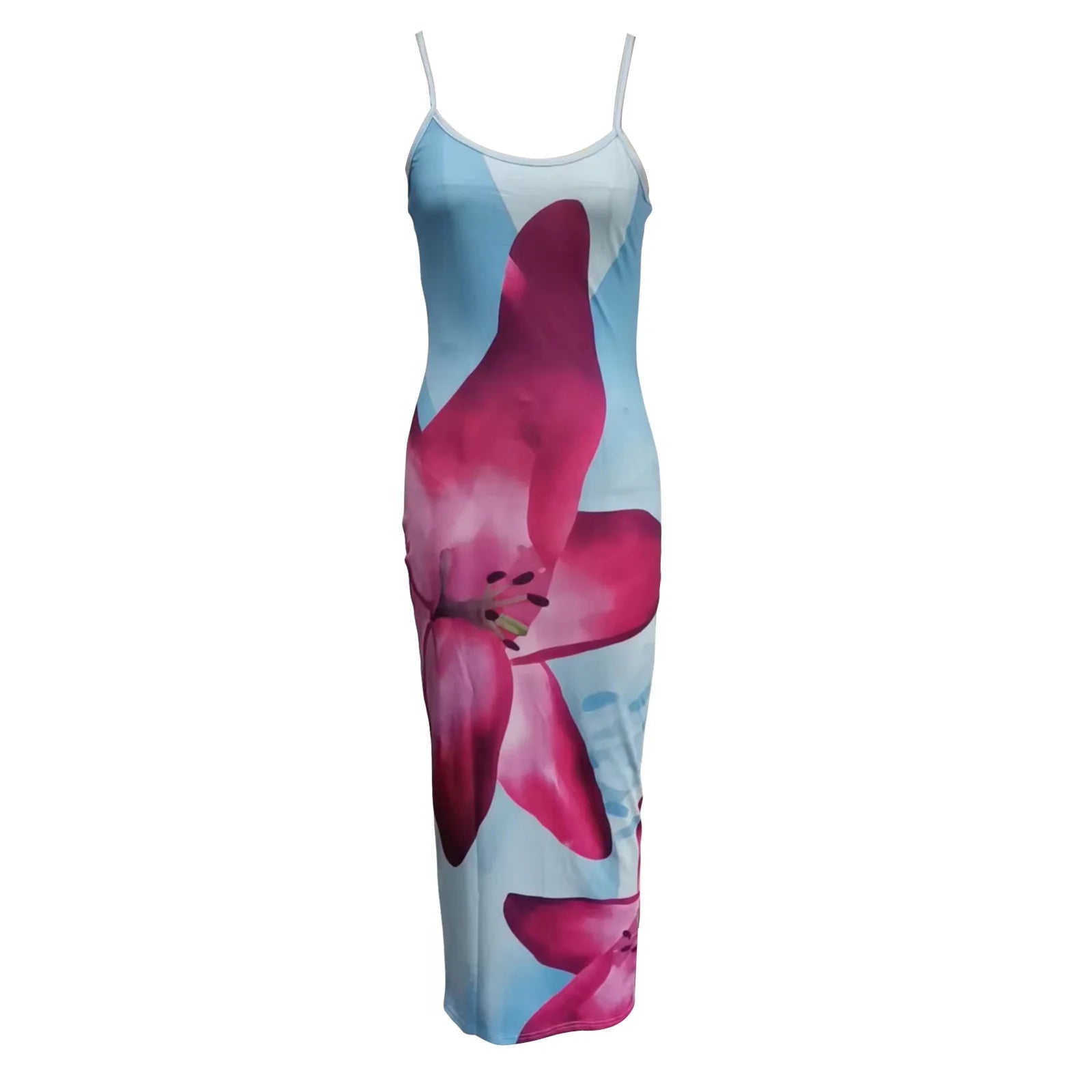 Women Spaghetti Strap Sleeveless Dress Summer Floral Print Long Party Dress for Cocktail Nightclub Beach