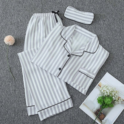 Women'S Pajama Set Long Sleeve Button Pajamas Two Piece Set Striped Sleepwear Casual Set with Eye Sexy Nightwear Women