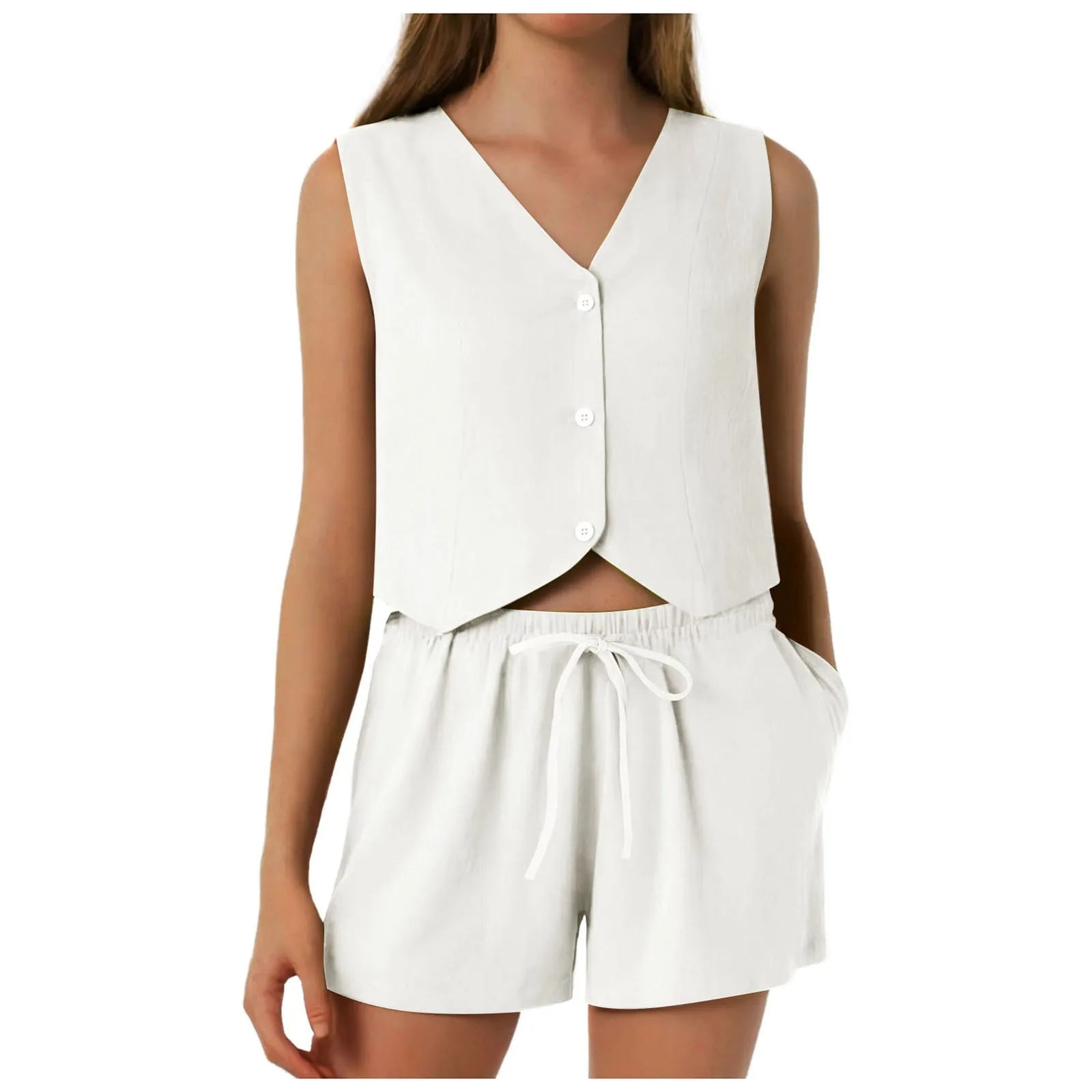 Women'S Fashion Knit Stripe Two Piece Set Linen Vest Temperament All Wear Shorts Tracksuits Sets Y2K Streetwear Female Outfits