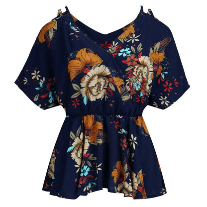 Plus Size 5XL Women Floral Print Tops and Blouses Sexy off Shoulder Tunic Shirt Summer Short Sleeve Boho Ladies Tops Blusas