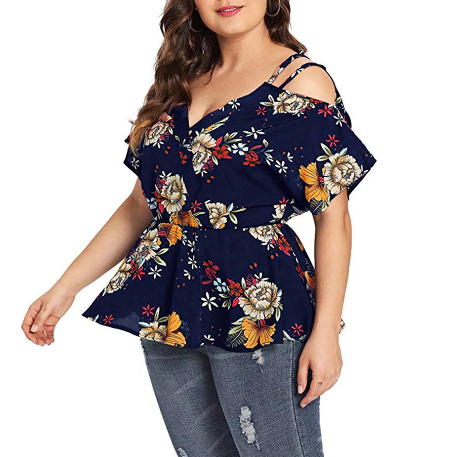 Plus Size 5XL Women Floral Print Tops and Blouses Sexy off Shoulder Tunic Shirt Summer Short Sleeve Boho Ladies Tops Blusas
