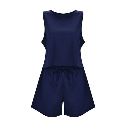 Casual Two Piece Set for Women Summer Loose Sleeveless Vest and Shorts Set Cotton Linen Pants Sets for Women All Matching Outfit