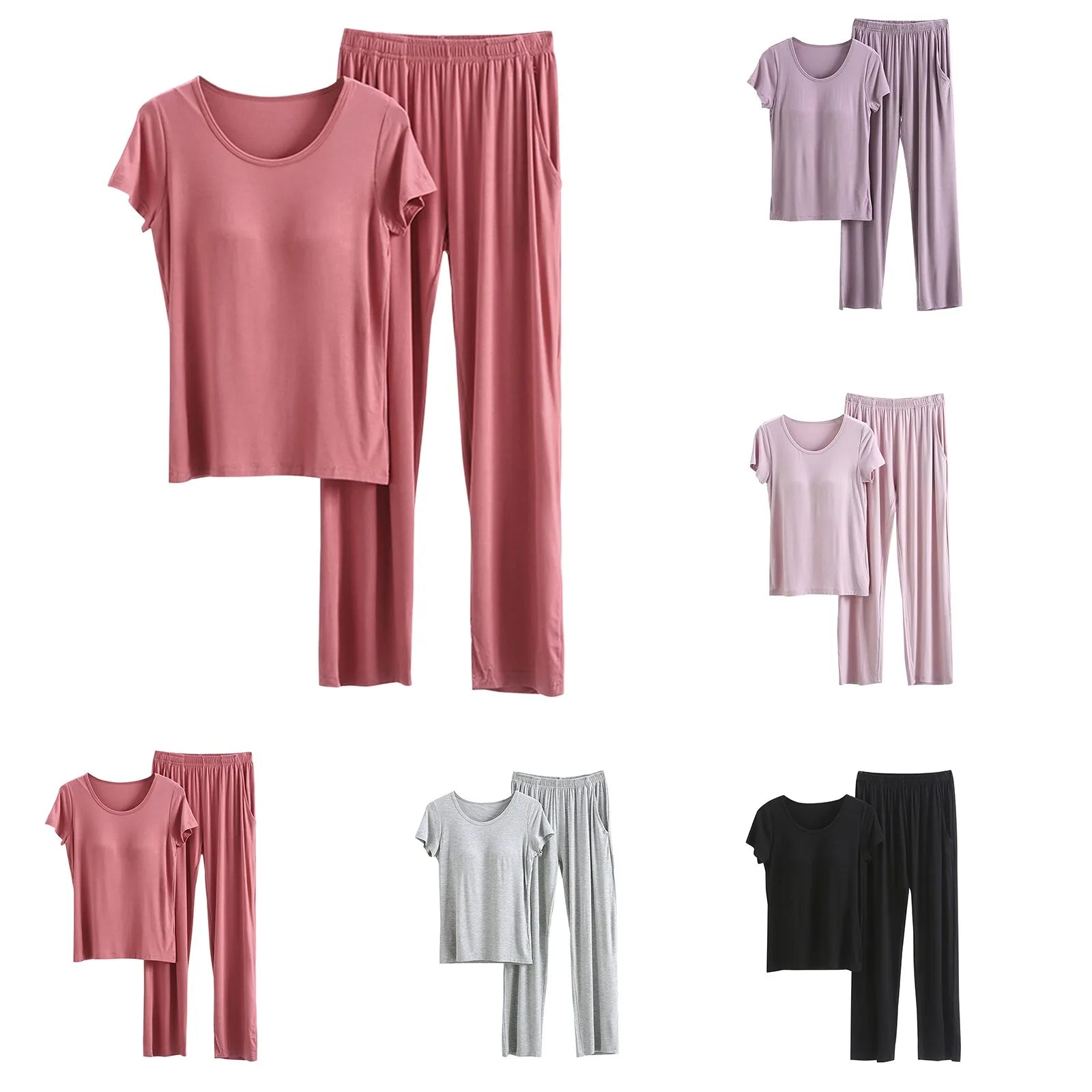 2024 Summer New Ladies Modal Pajamas Two-Piece Suit with Chest Pad Short-Sleeved Cropped Trousers plus Size Home Service Set
