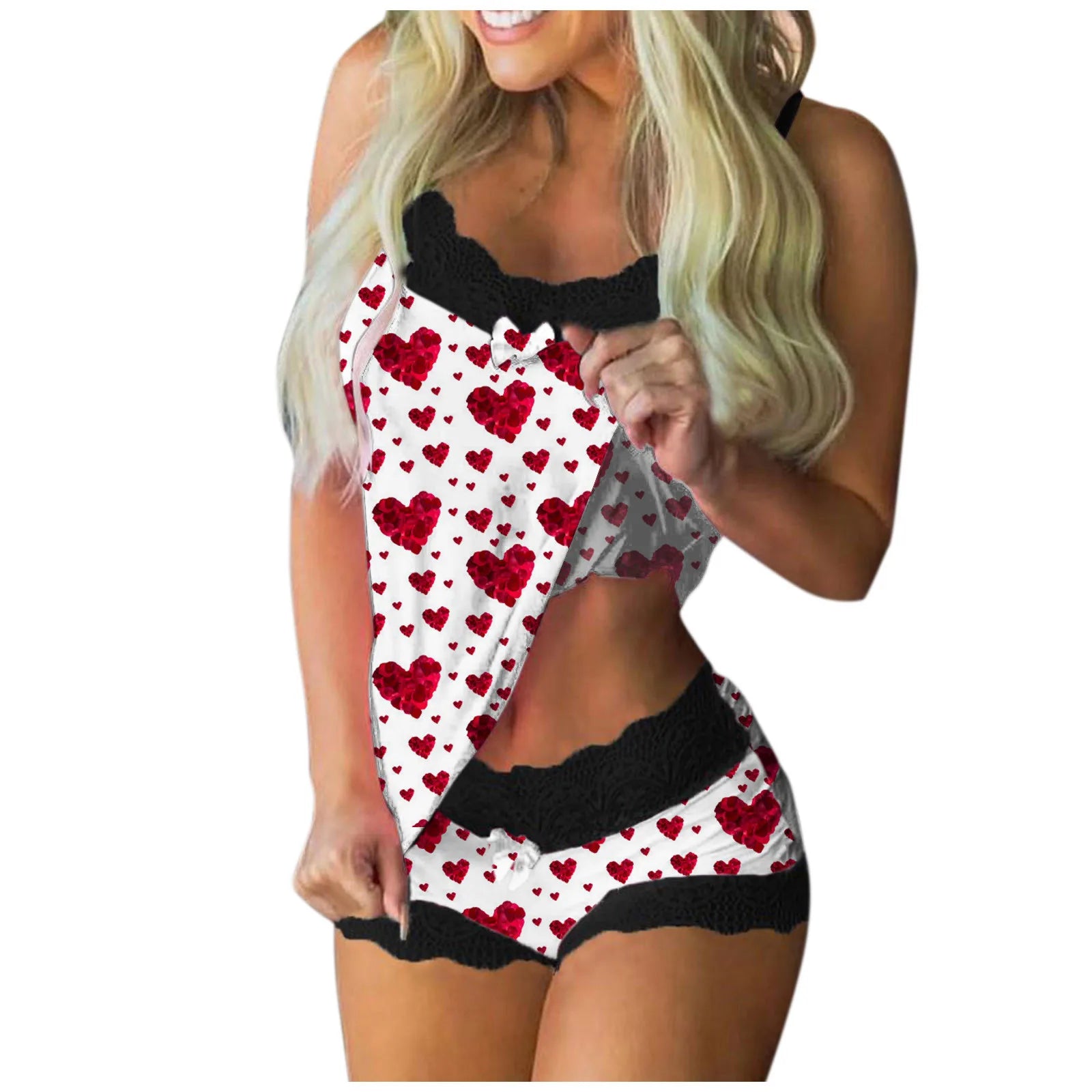 Heart Shape Women'S Pajamas Summer Pajamas Set Babydoll Sexy Lingerie Home Suit Top and Shorts Underwear Set Pijama Xmas Gifts