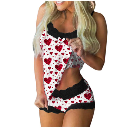 Heart Shape Women'S Pajamas Summer Pajamas Set Babydoll Sexy Lingerie Home Suit Top and Shorts Underwear Set Pijama Xmas Gifts
