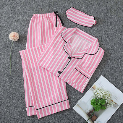 Women'S Pajama Set Long Sleeve Button Pajamas Two Piece Set Striped Sleepwear Casual Set with Eye Sexy Nightwear Women