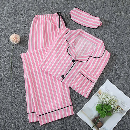 Women'S Pajama Set Long Sleeve Button Pajamas Two Piece Set Striped Sleepwear Casual Set with Eye Sexy Nightwear Women