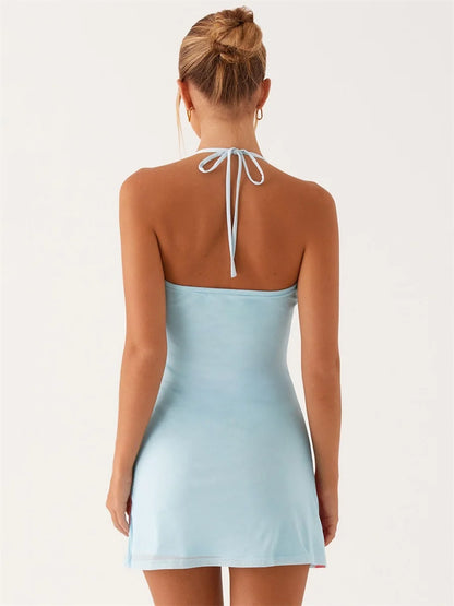 Elegant Floral Print Sleeveless V-Neck Bodycon Dress with Open Back for Women S Summer Party Outfit