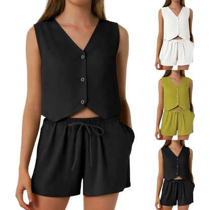 Women'S Fashion Knit Stripe Two Piece Set Linen Vest Temperament All Wear Shorts Tracksuits Sets Y2K Streetwear Female Outfits