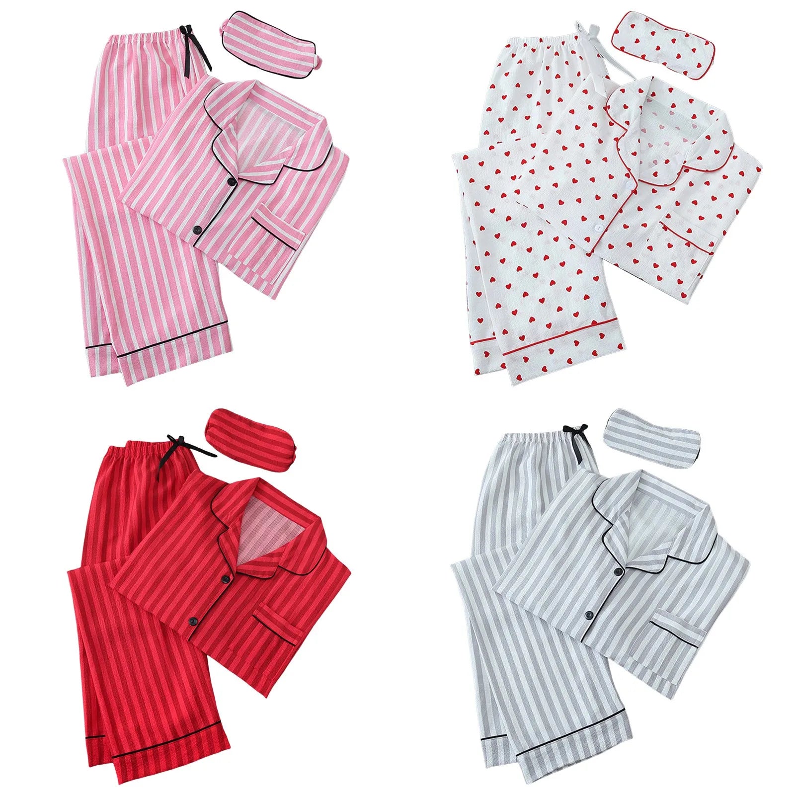 Women'S Pajama Set Long Sleeve Button Pajamas Two Piece Set Striped Sleepwear Casual Set with Eye Sexy Nightwear Women
