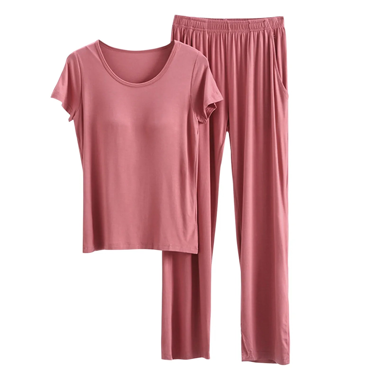 2024 Summer New Ladies Modal Pajamas Two-Piece Suit with Chest Pad Short-Sleeved Cropped Trousers plus Size Home Service Set