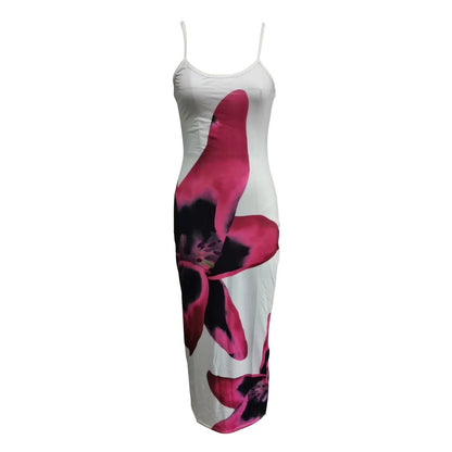 Women Spaghetti Strap Sleeveless Dress Summer Floral Print Long Party Dress for Cocktail Nightclub Beach