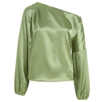 Ladies Raglan Tees Women'S Asymmetric off Shoulder Long Sleeve Balloon Pleated Shirt Work Top Thermal Shirt Women V Neck Camisas