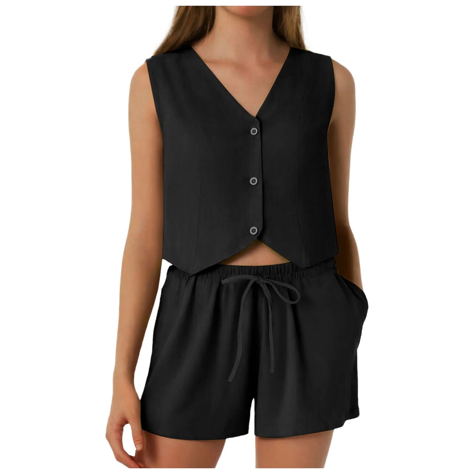 Women'S Fashion Knit Stripe Two Piece Set Linen Vest Temperament All Wear Shorts Tracksuits Sets Y2K Streetwear Female Outfits