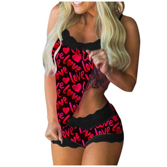 Heart Shape Women'S Pajamas Summer Pajamas Set Babydoll Sexy Lingerie Home Suit Top and Shorts Underwear Set Pijama Xmas Gifts