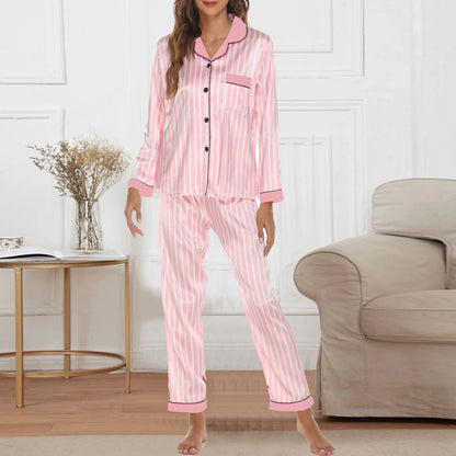 Women Pajamas Cooling Breathable Homewear Set Long Sleeve Pajamas Pants Ice Silk Satin Home Clothing Pajamas for Women Set