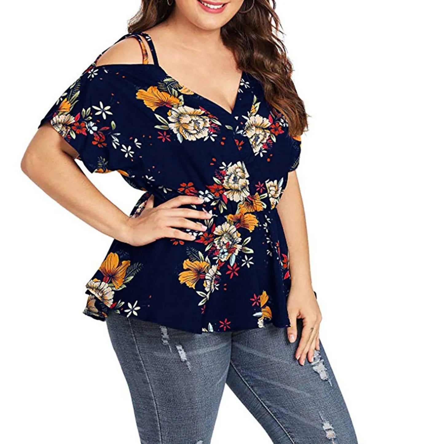 Plus Size 5XL Women Floral Print Tops and Blouses Sexy off Shoulder Tunic Shirt Summer Short Sleeve Boho Ladies Tops Blusas
