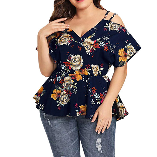 Plus Size 5XL Women Floral Print Tops and Blouses Sexy off Shoulder Tunic Shirt Summer Short Sleeve Boho Ladies Tops Blusas