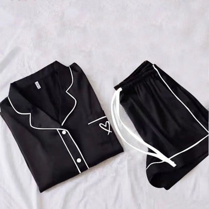 Ice Silk Pajama Sets for Women Heart Comfy Short Sleeve Shirts with Shorts Set 2Pcs Pyjamas Loungewear Spring Summer Homewear